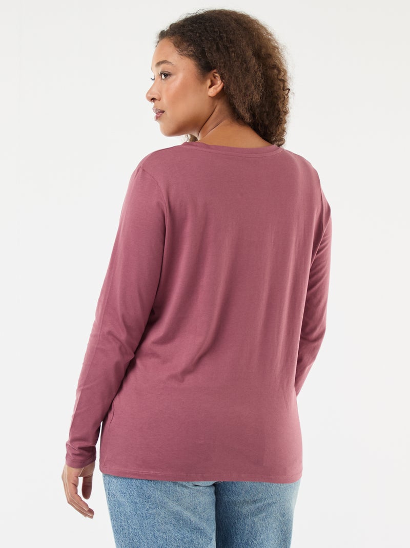 Jersey V-neck Long-Sleeve T-shirt Pink - Kiabi