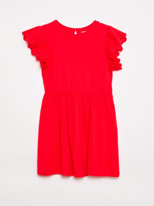 Jerseykleid mit kurzen Ärmeln aus Lochstickerei - Kiabi