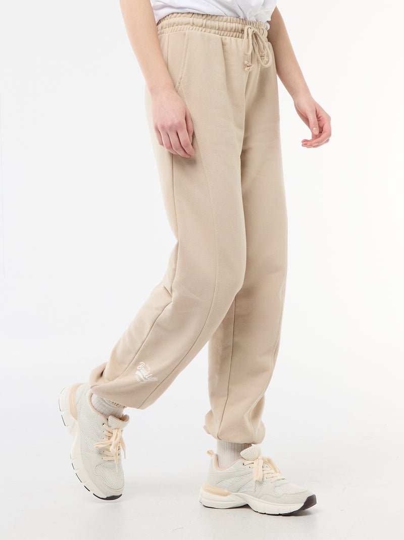 Jogging forme barrel en coton uni Beige - Kiabi