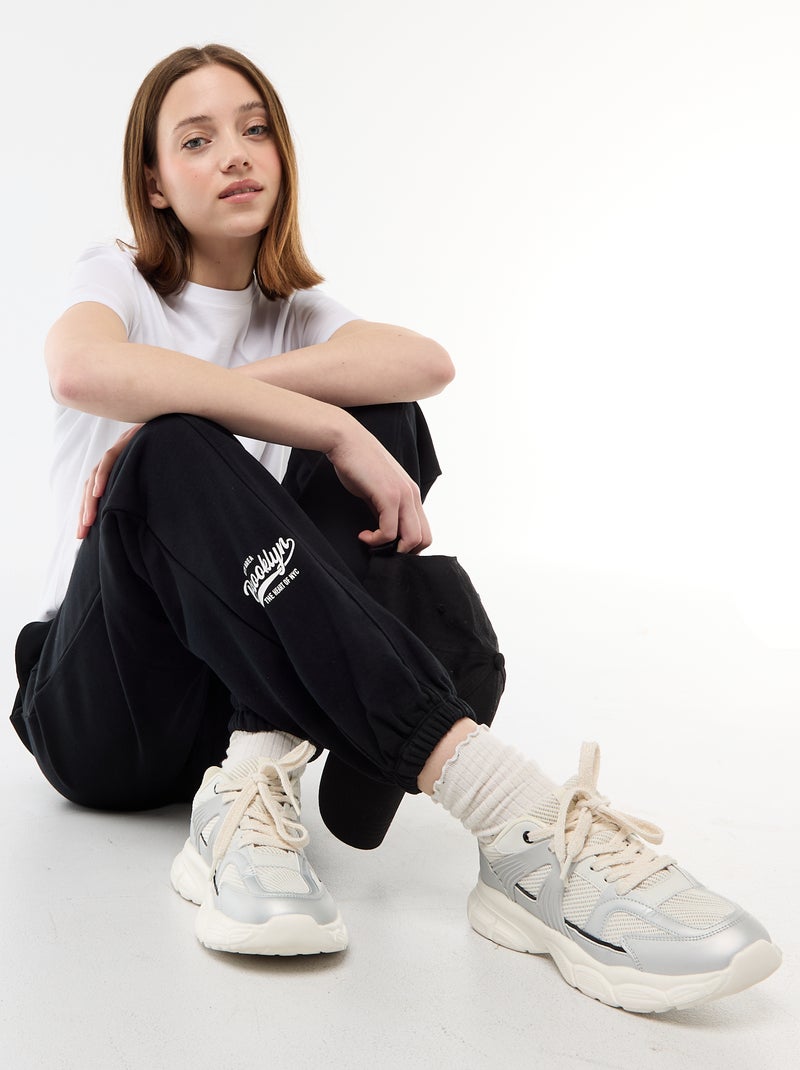 Jogging forme barrel en coton uni Noir - Kiabi