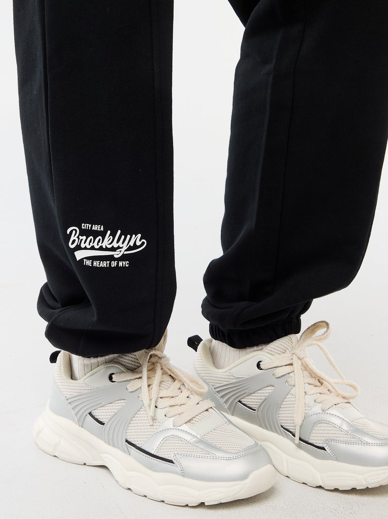 Jogging forme barrel en coton uni Noir - Kiabi