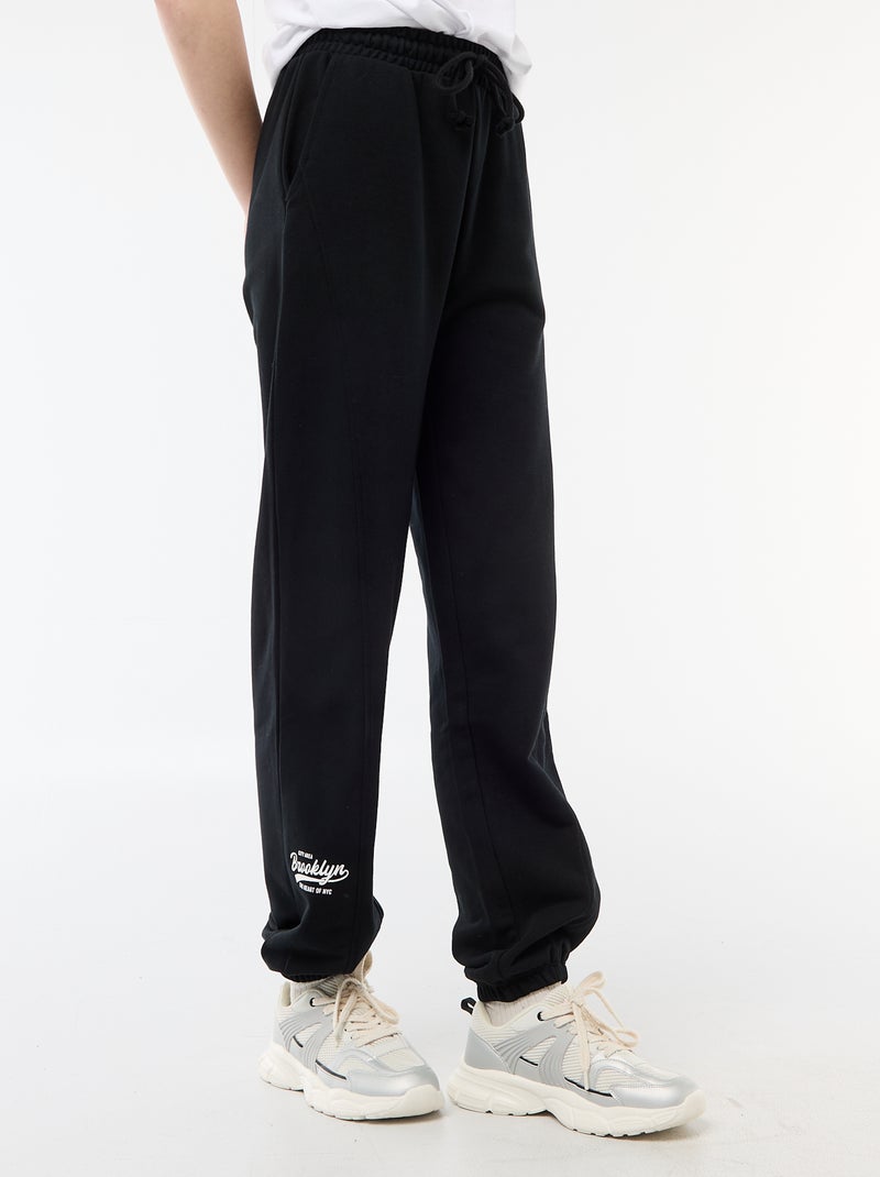 Jogging forme barrel en coton uni Noir - Kiabi