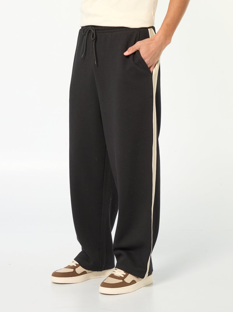 Jogging wide leg avec bande fantaisie Noir - Kiabi