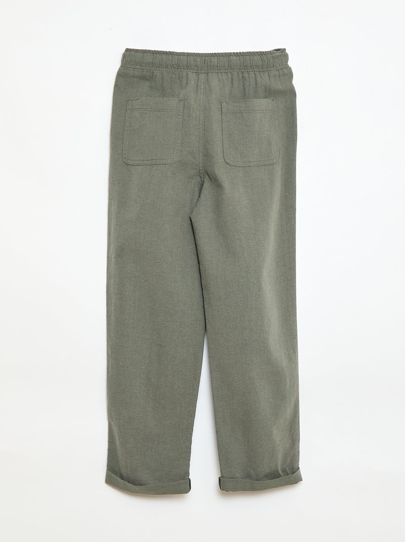 Jogpant en lin mélangé Vert - Kiabi