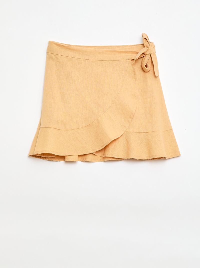 Jupe à volants en lin mélangé Jaune - Kiabi