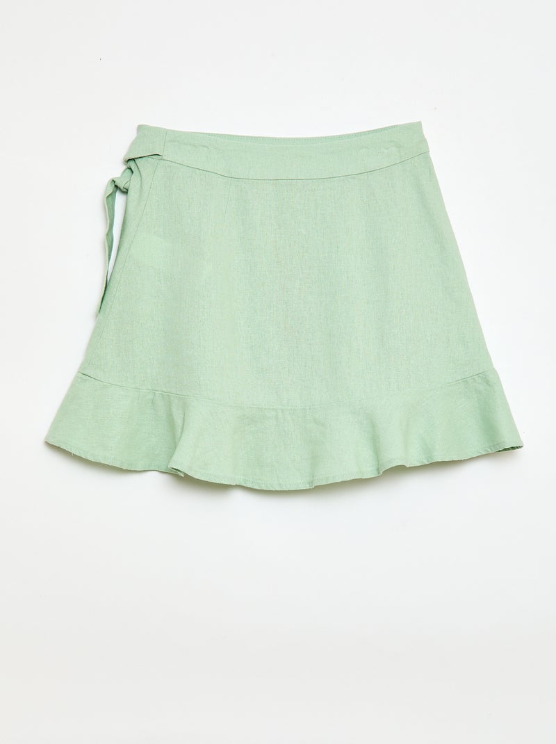 Jupe à volants en lin mélangé Vert - Kiabi