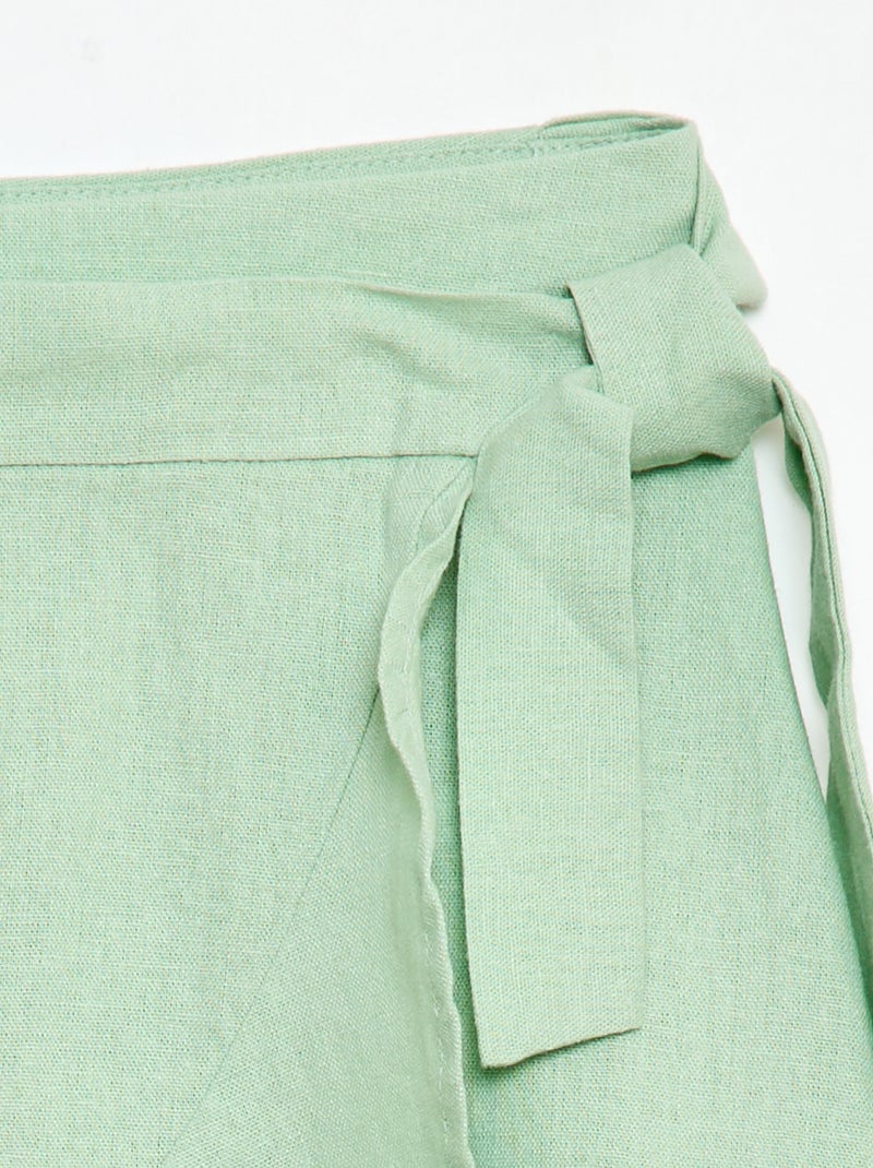 Jupe à volants en lin mélangé Vert - Kiabi