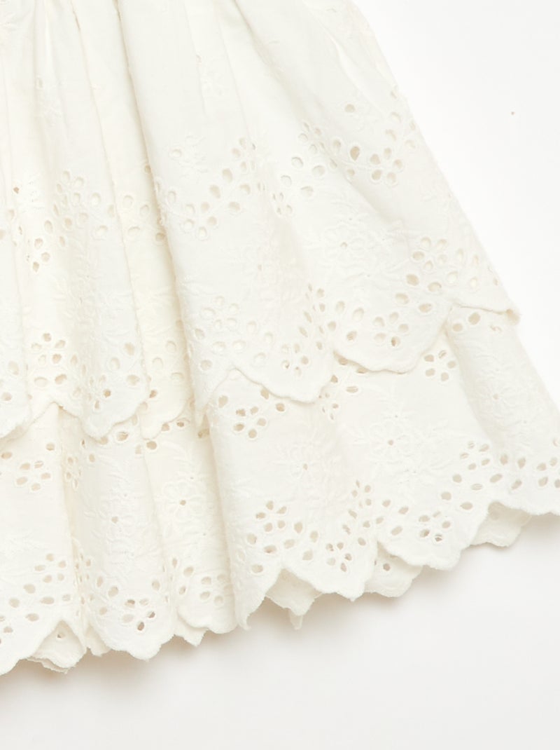 Jupe à volants et broderies anglaises Blanc - Kiabi