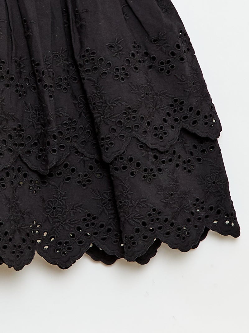 Jupe à volants et broderies anglaises Noir - Kiabi