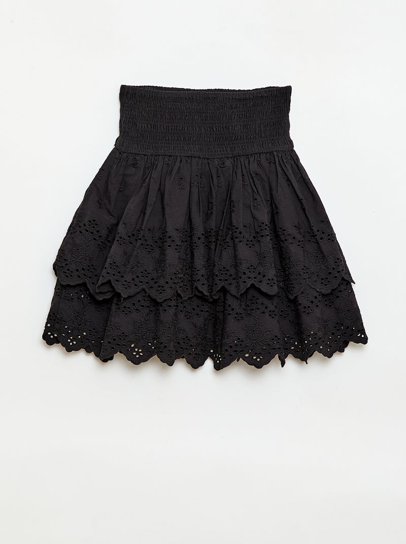 Jupe à volants et broderies anglaises Noir - Kiabi