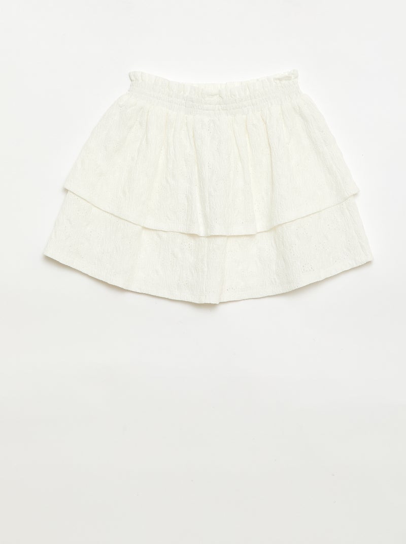 Jupe en broderies anglaises et volants Blanc - Kiabi