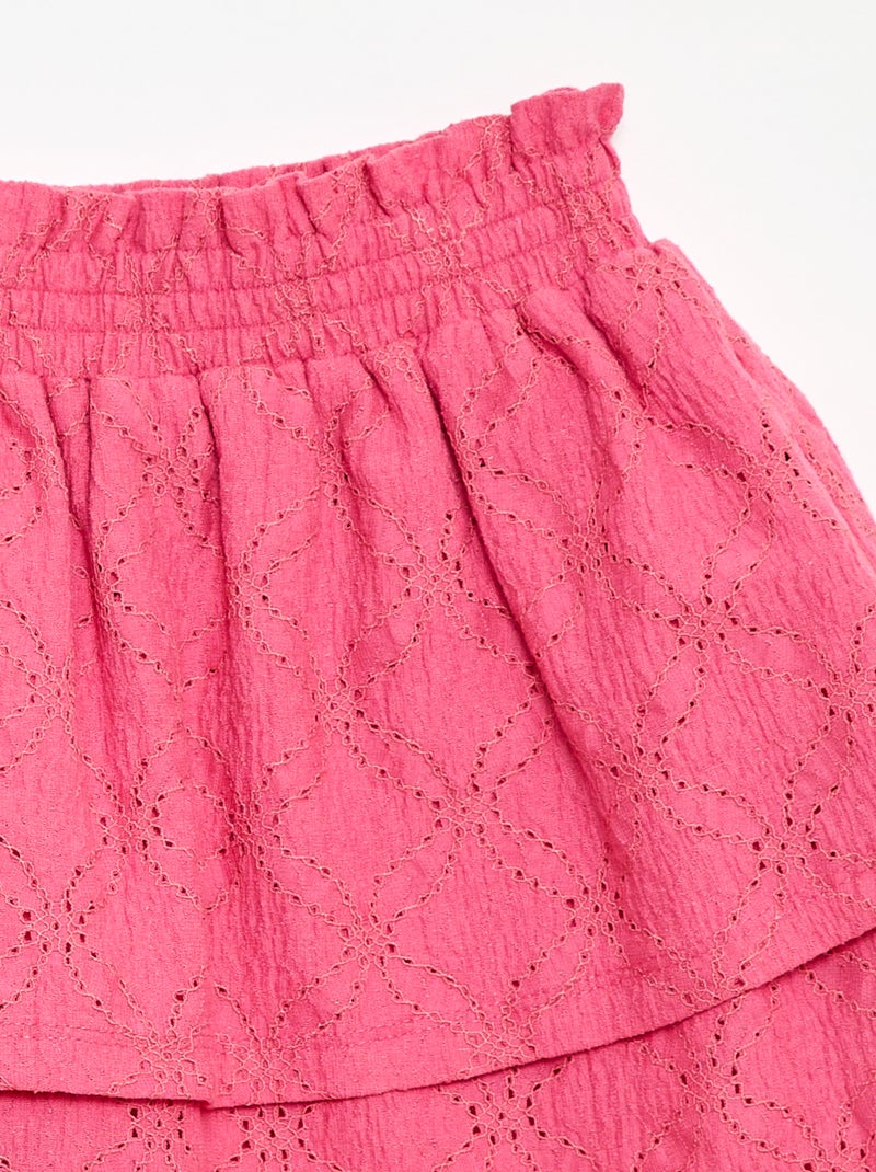 Jupe en broderies anglaises et volants Rose - Kiabi
