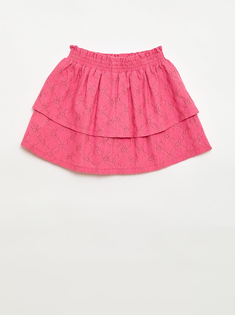 Jupe en broderies anglaises et volants Rose - Kiabi