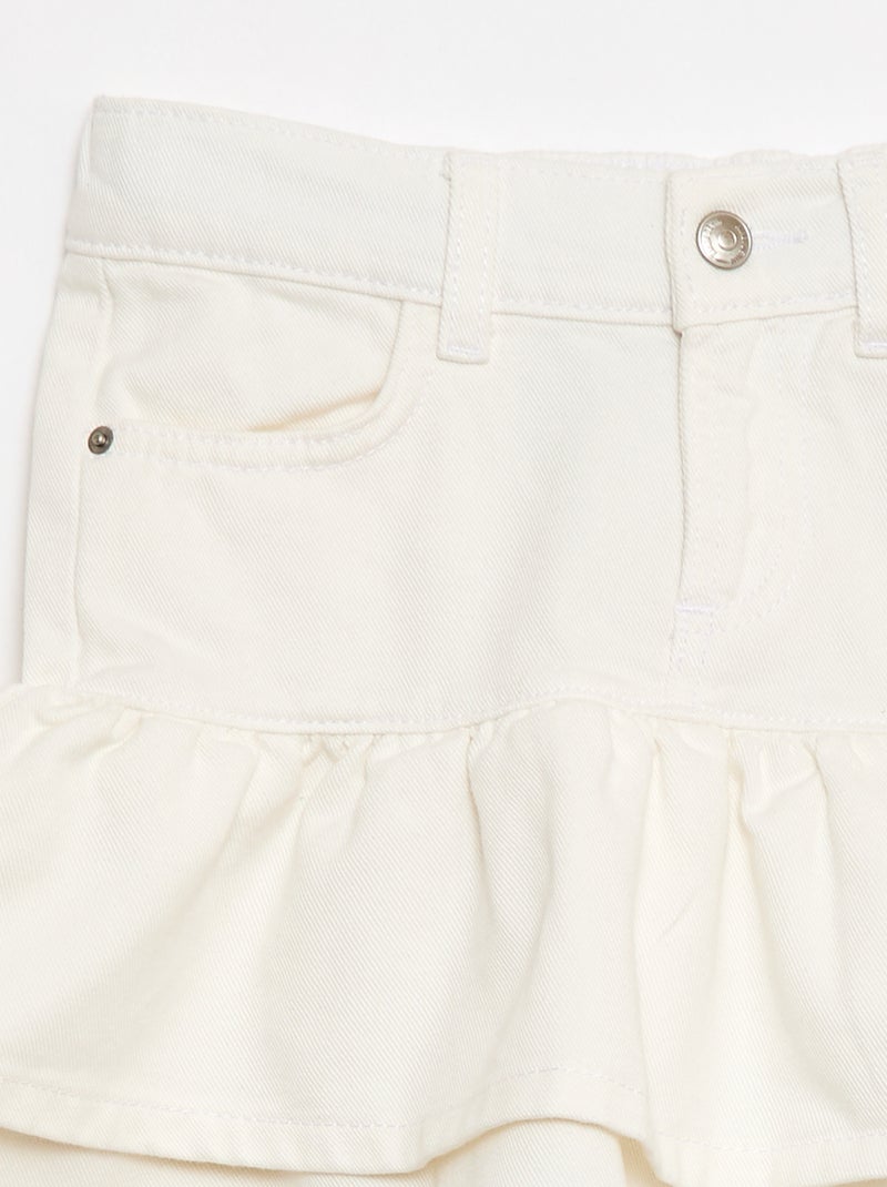 Jupe en denim avec volants Blanc - Kiabi