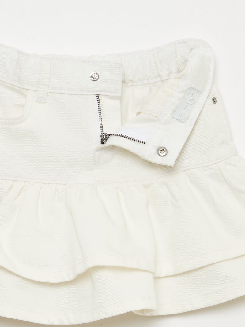Jupe en denim avec volants Blanc - Kiabi