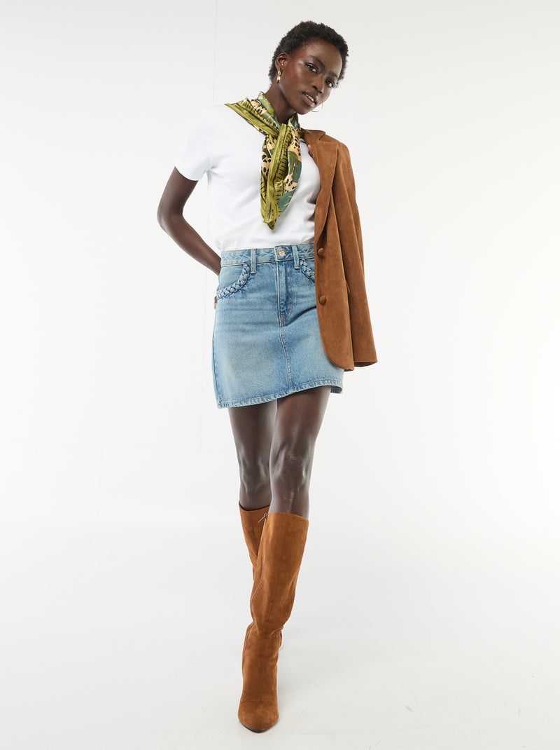 Jupe en jean poches tressées Bleu - Kiabi