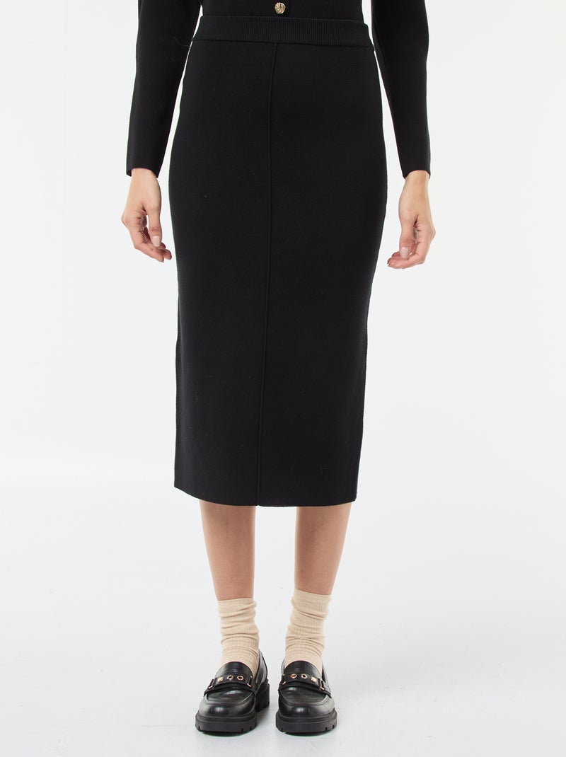 Jupe en maille ottoman unie Noir - Kiabi