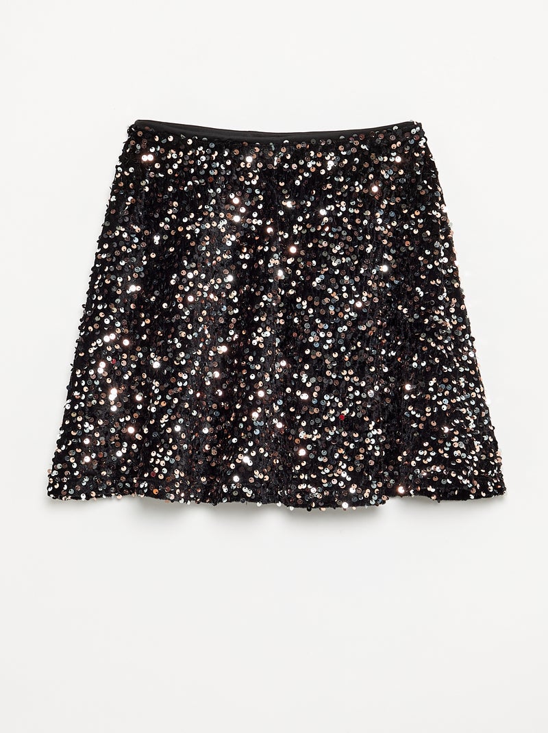Jupe en velours avec sequins Noir - Kiabi