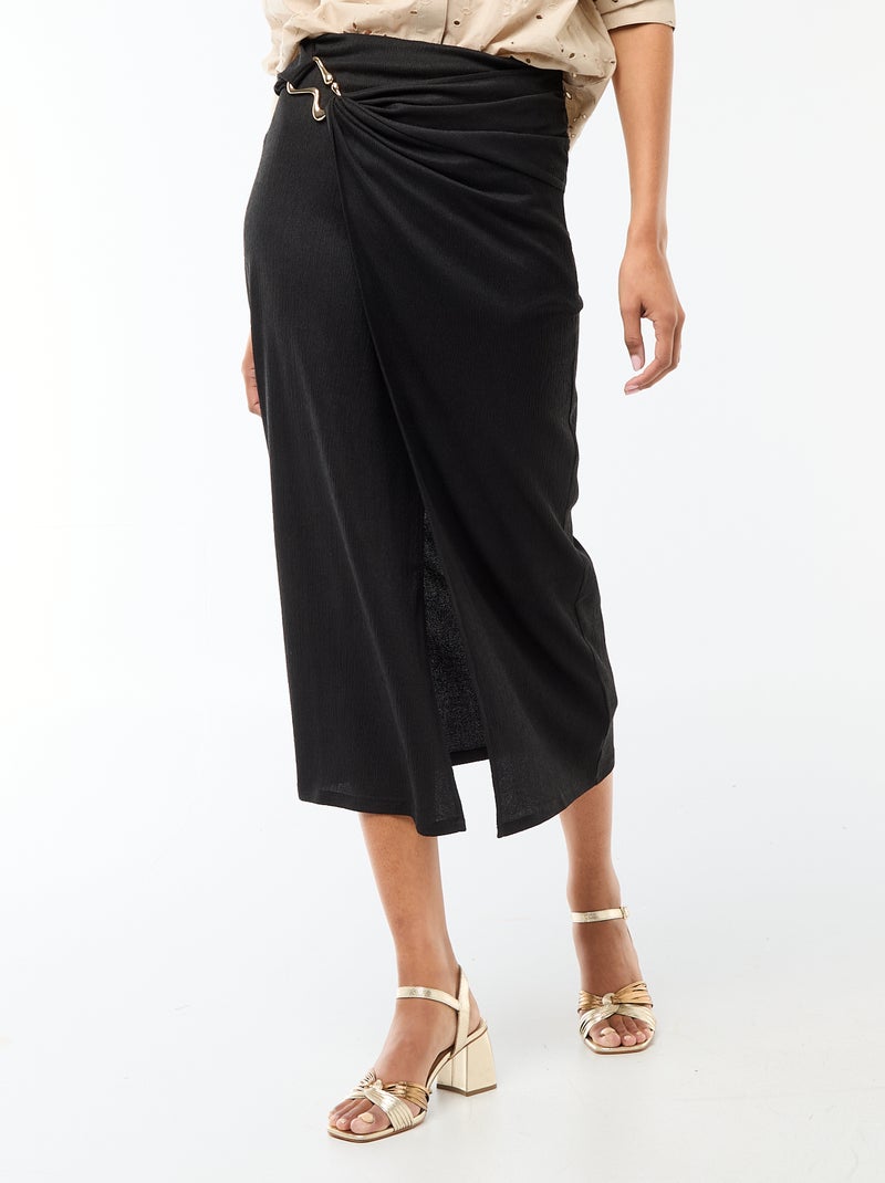 Jupe longue avec boucle dorée à la taille Noir - Kiabi