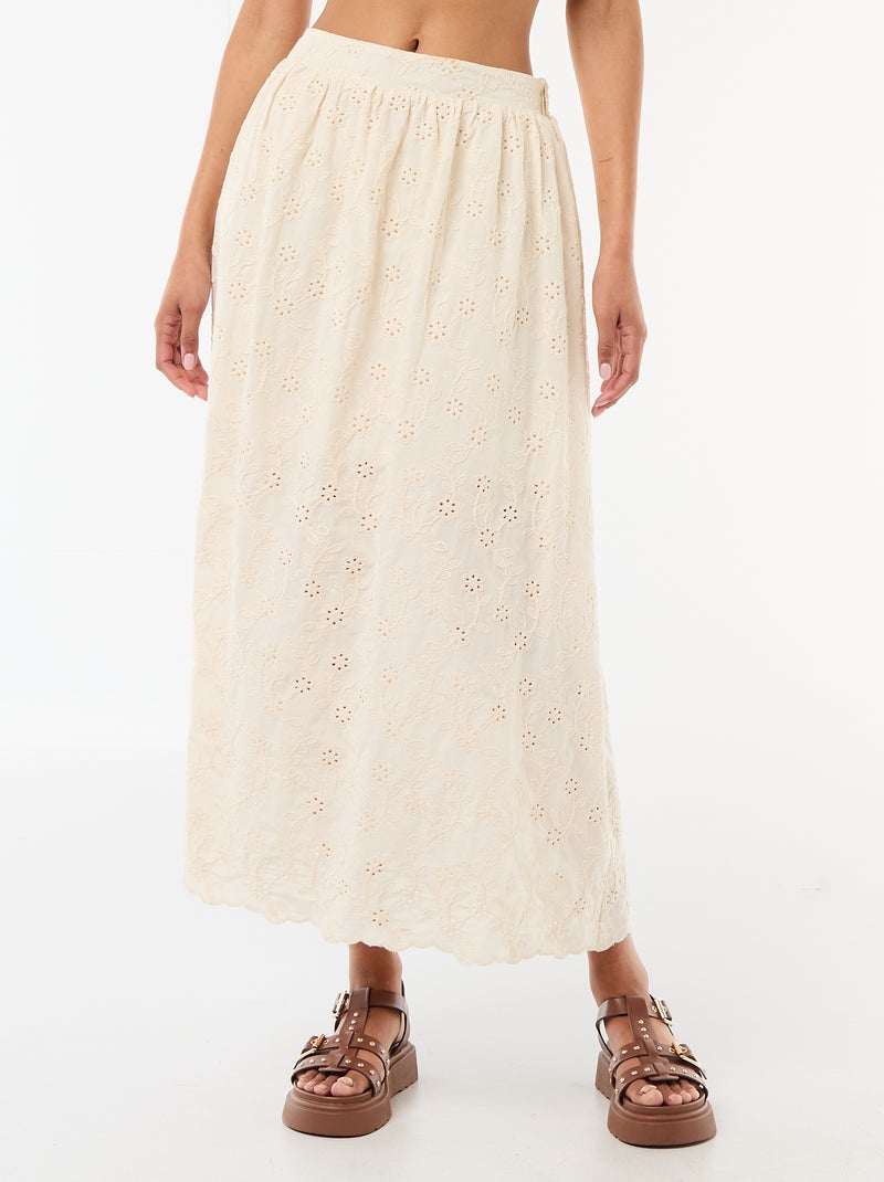 Jupe longue avec broderie anglaise Beige - Kiabi