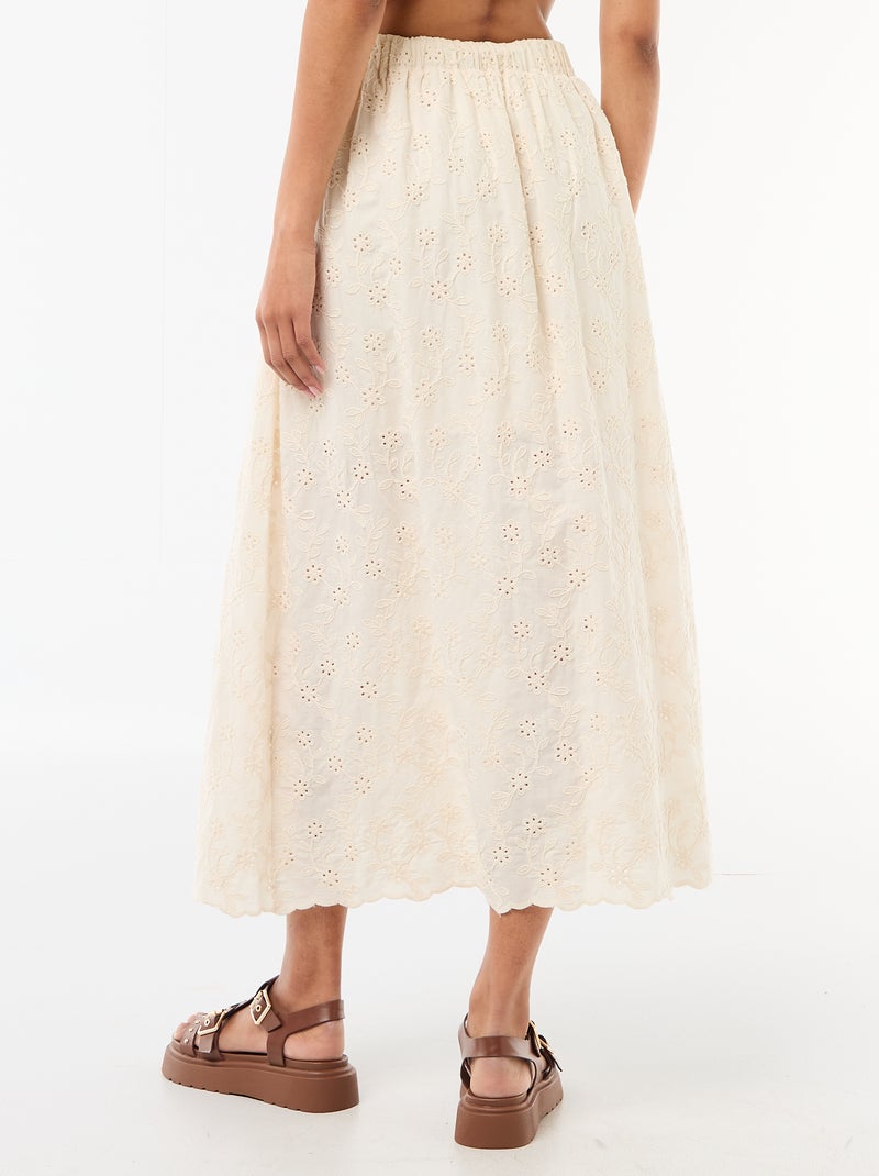 Jupe longue avec broderie anglaise Beige - Kiabi