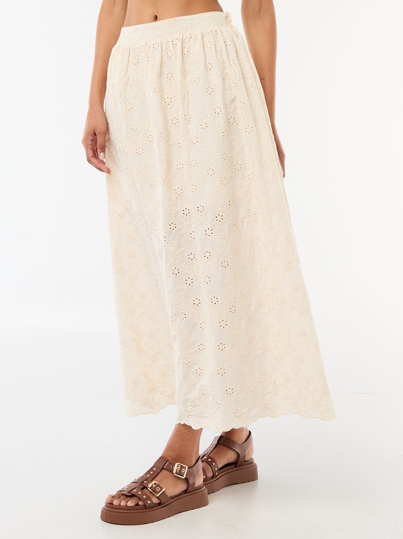Jupe longue avec broderie anglaise Beige - Kiabi