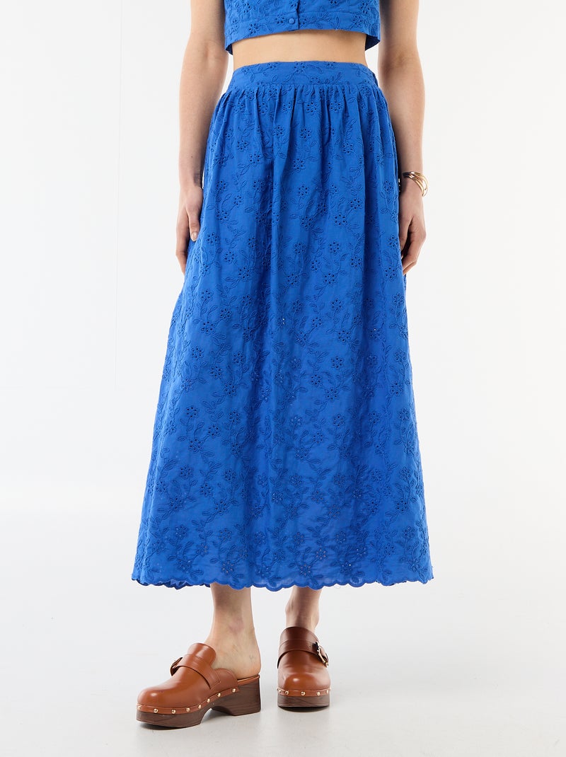 Jupe longue avec broderie anglaise Bleu - Kiabi
