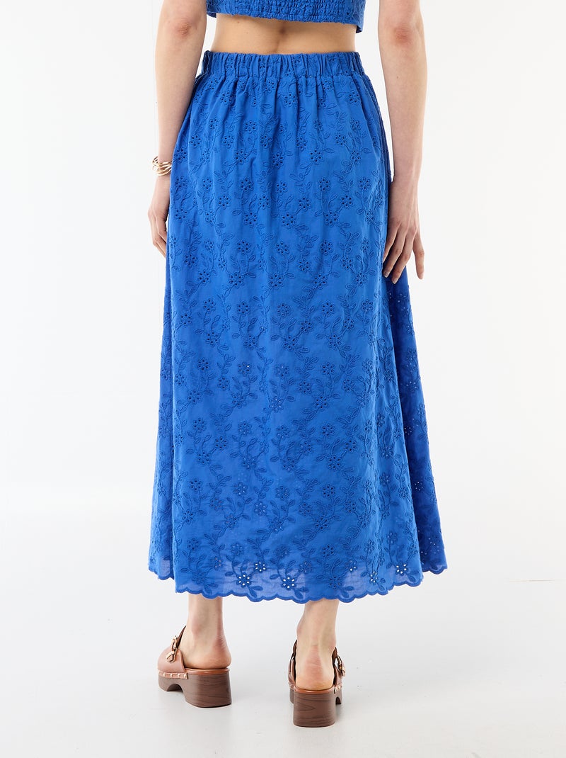 Jupe longue avec broderie anglaise Bleu - Kiabi