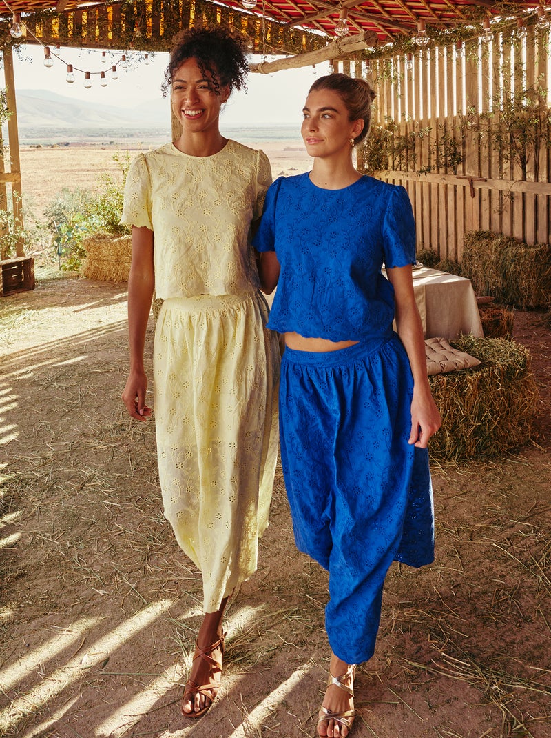 Jupe longue avec broderie anglaise Jaune - Kiabi