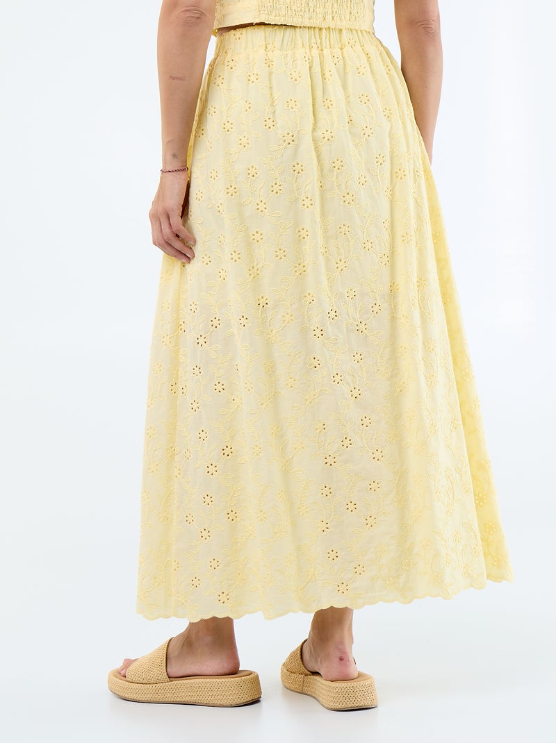Jupe longue avec broderie anglaise Jaune - Kiabi