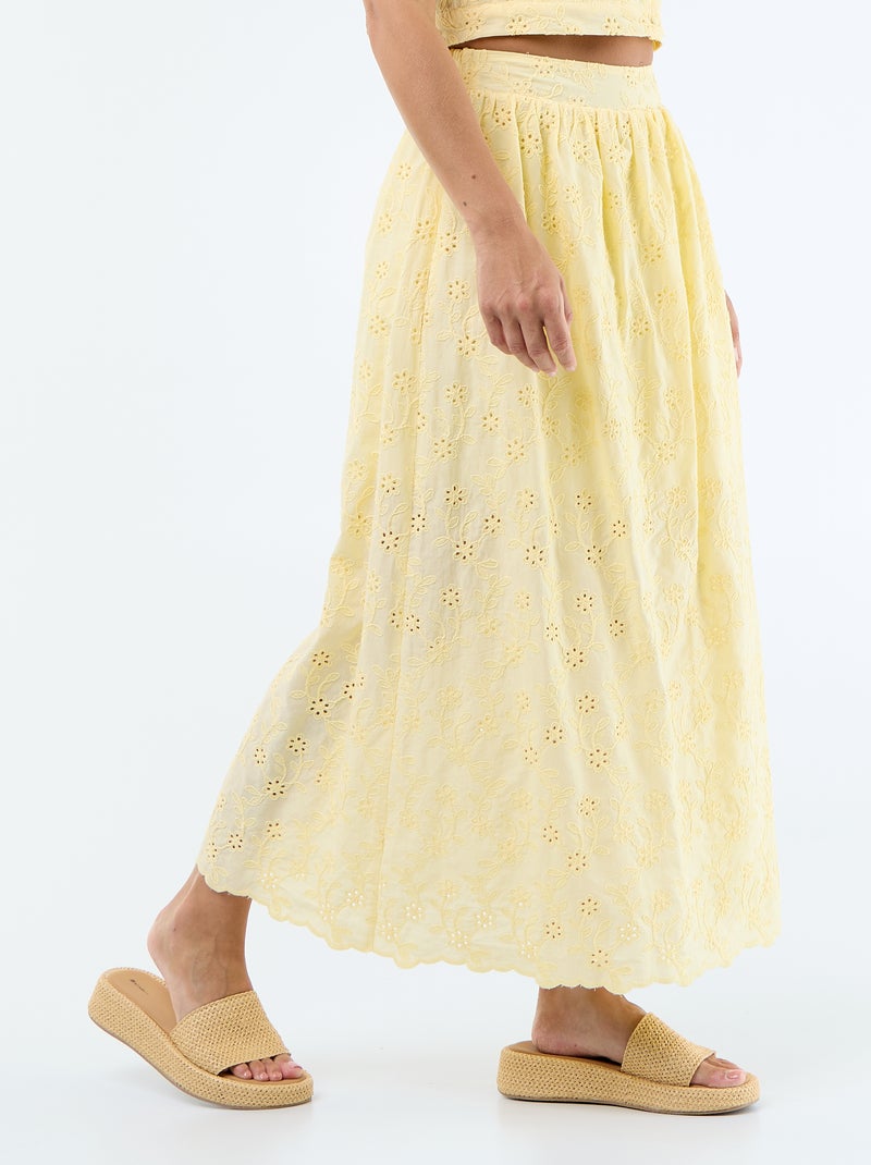 Jupe longue avec broderie anglaise Jaune - Kiabi