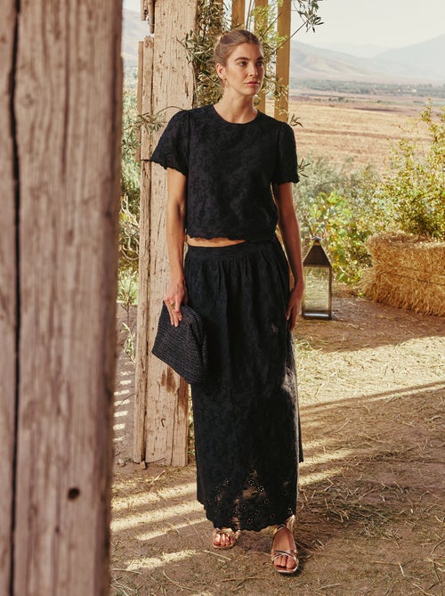 Jupe longue avec broderie anglaise - Kiabi