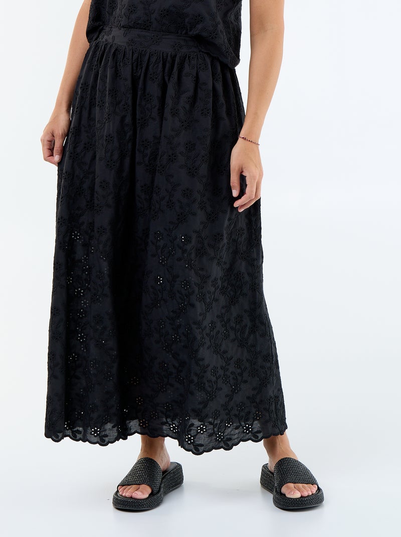 Jupe longue avec broderie anglaise Noir - Kiabi
