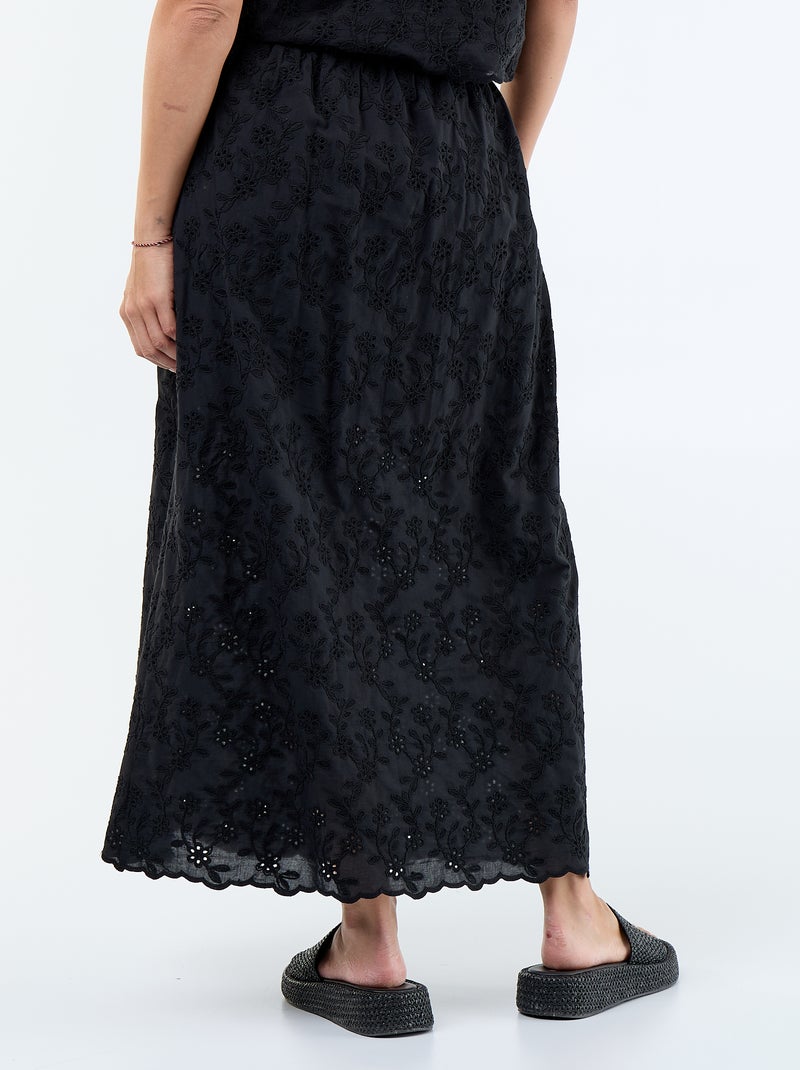 Jupe longue avec broderie anglaise Noir - Kiabi