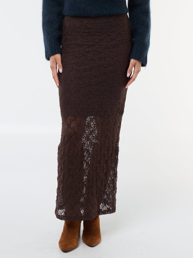 Jupe longue en dentelle Marron - Kiabi