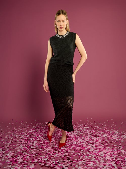 Jupe longue en dentelle - Kiabi