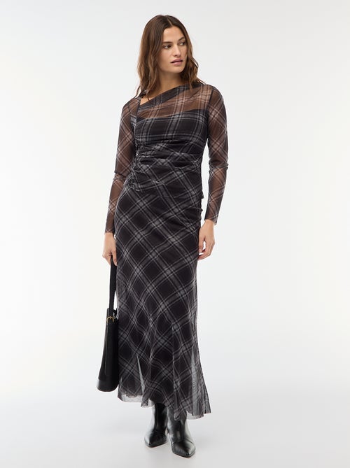 Jupe longue en mesh à carreaux - Kiabi