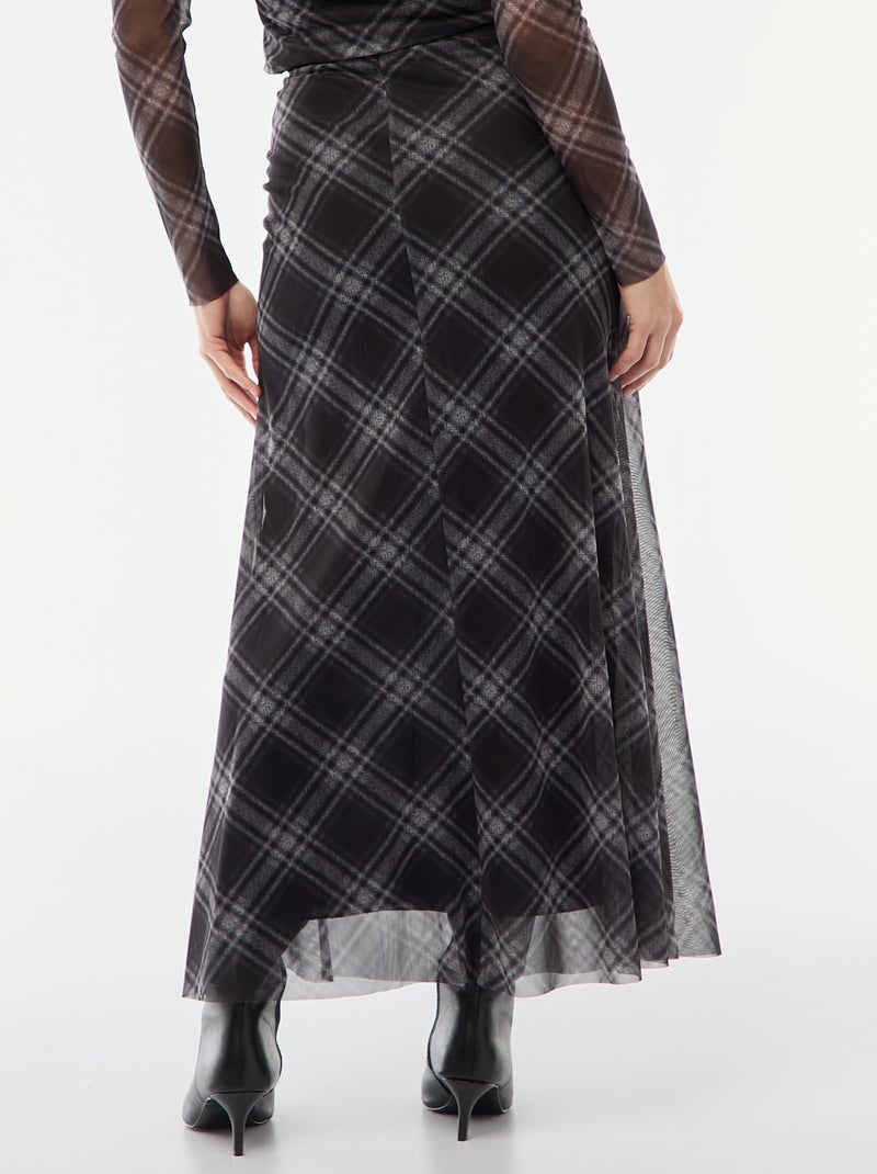 Jupe longue en mesh à carreaux Gris - Kiabi