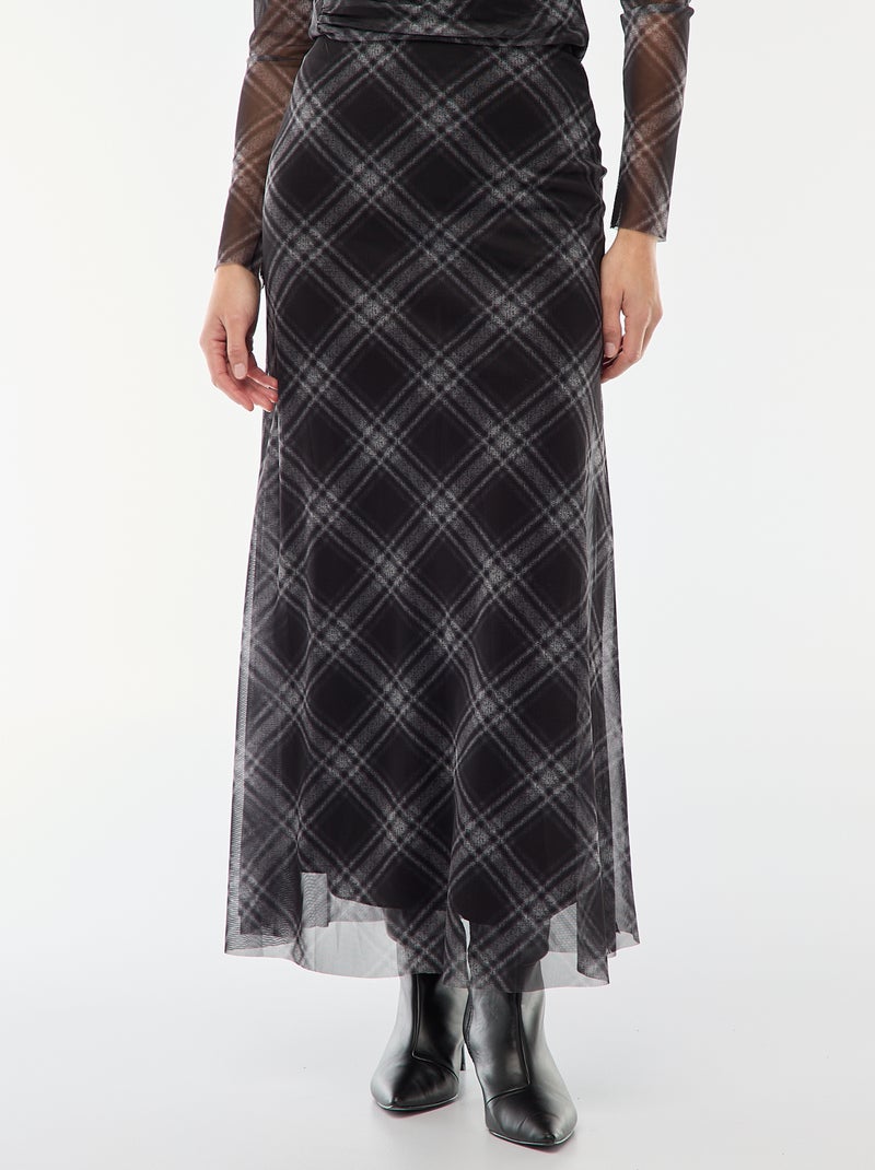 Jupe longue en mesh à carreaux Gris - Kiabi