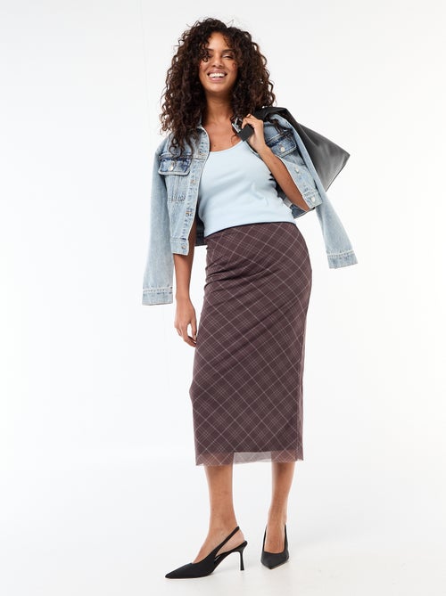 Jupe longue en mesh à carreaux - Kiabi