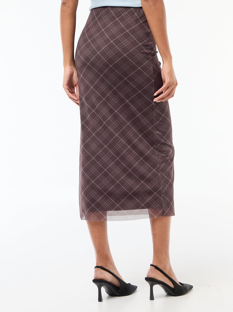 Jupe longue en mesh à carreaux Marron - Kiabi
