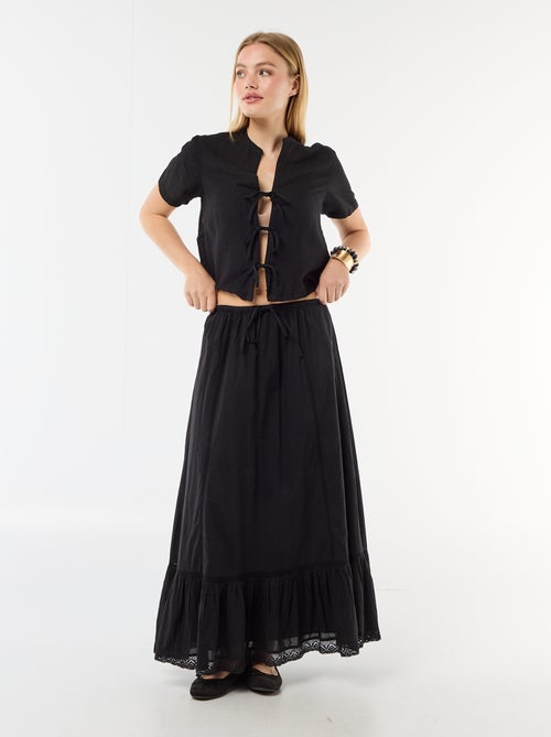 Jupe longue évasée avec macramé - Kiabi