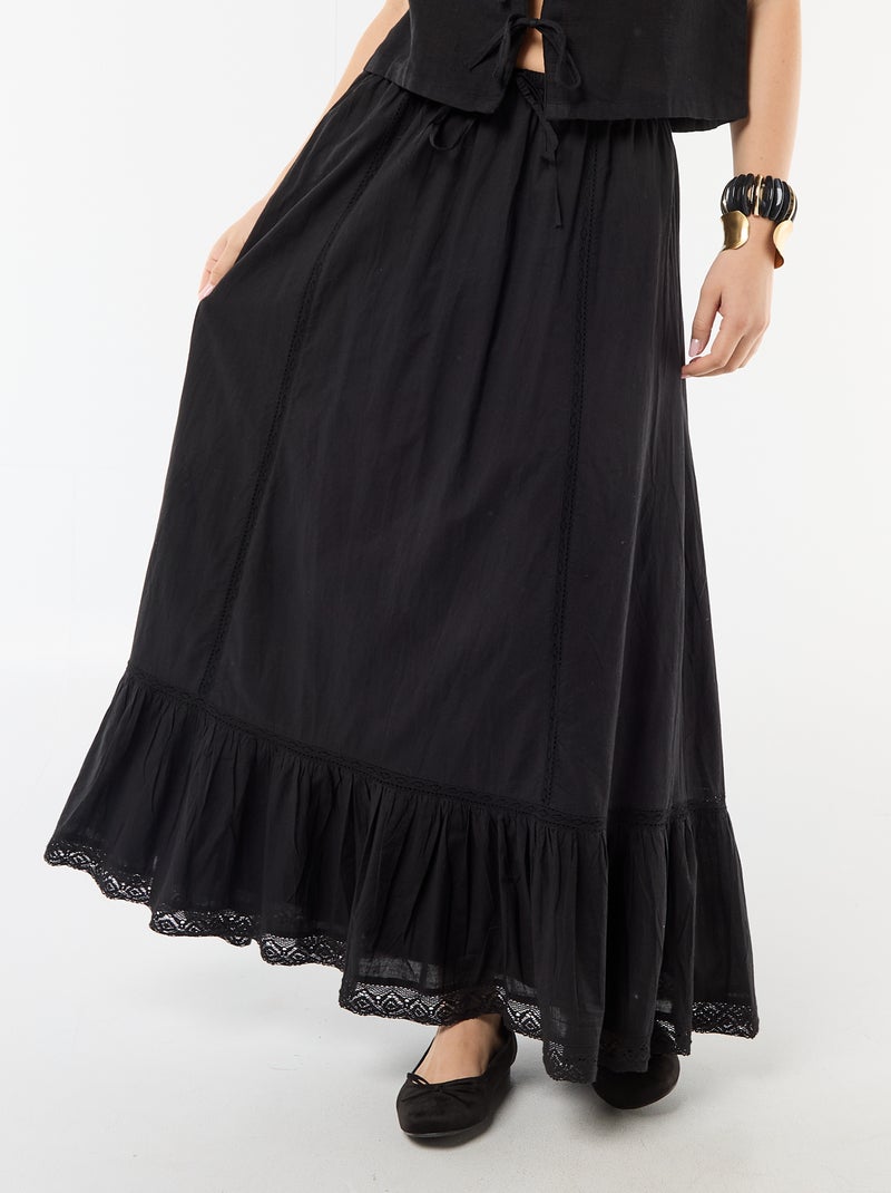 Jupe longue évasée avec macramé Noir - Kiabi