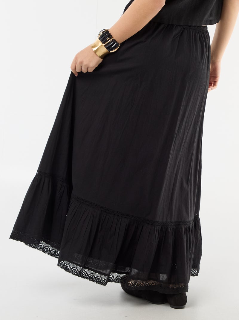 Jupe longue évasée avec macramé Noir - Kiabi