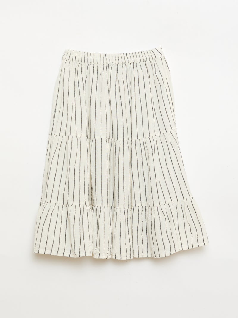 Jupe longue rayée à volants Blanc - Kiabi