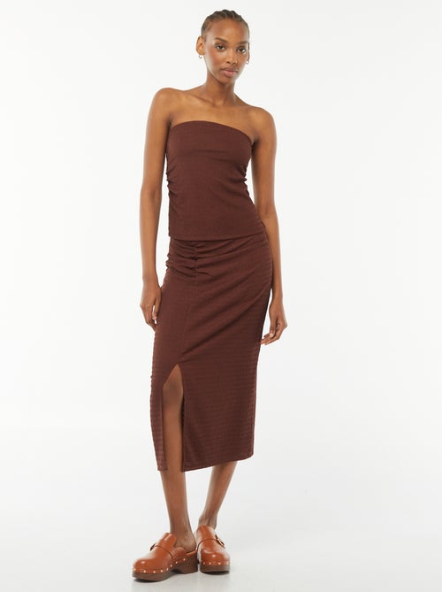 Jupe longue unie en matière crêpée - Kiabi