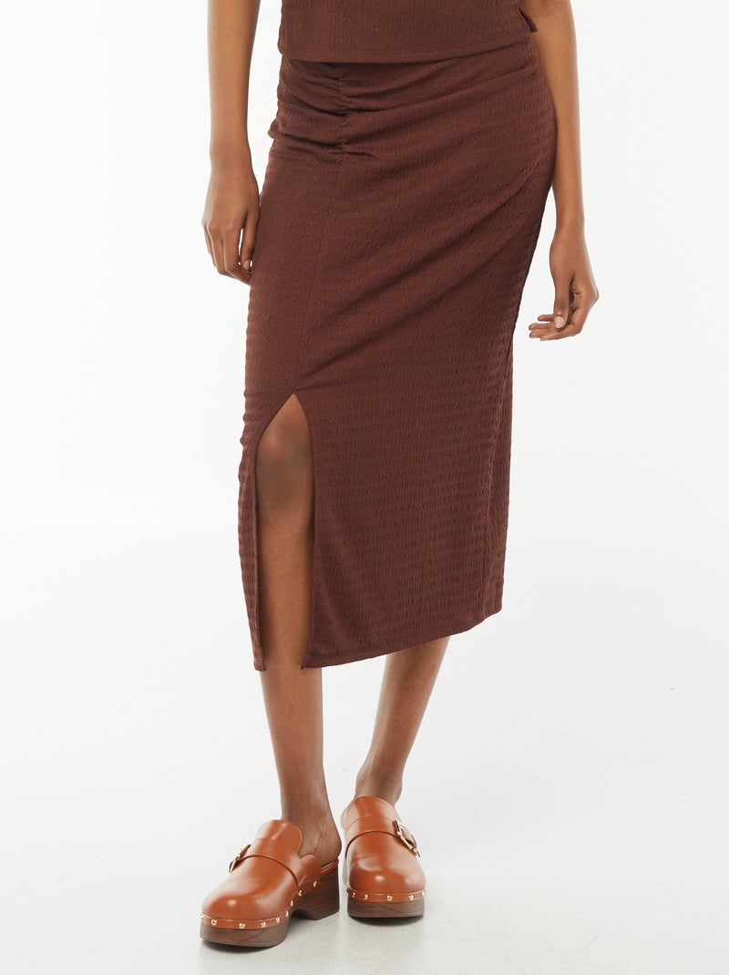 Jupe longue unie en matière crêpée Marron - Kiabi