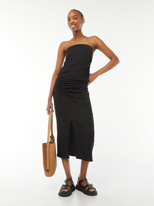 Jupe longue unie en matière crêpée - Kiabi