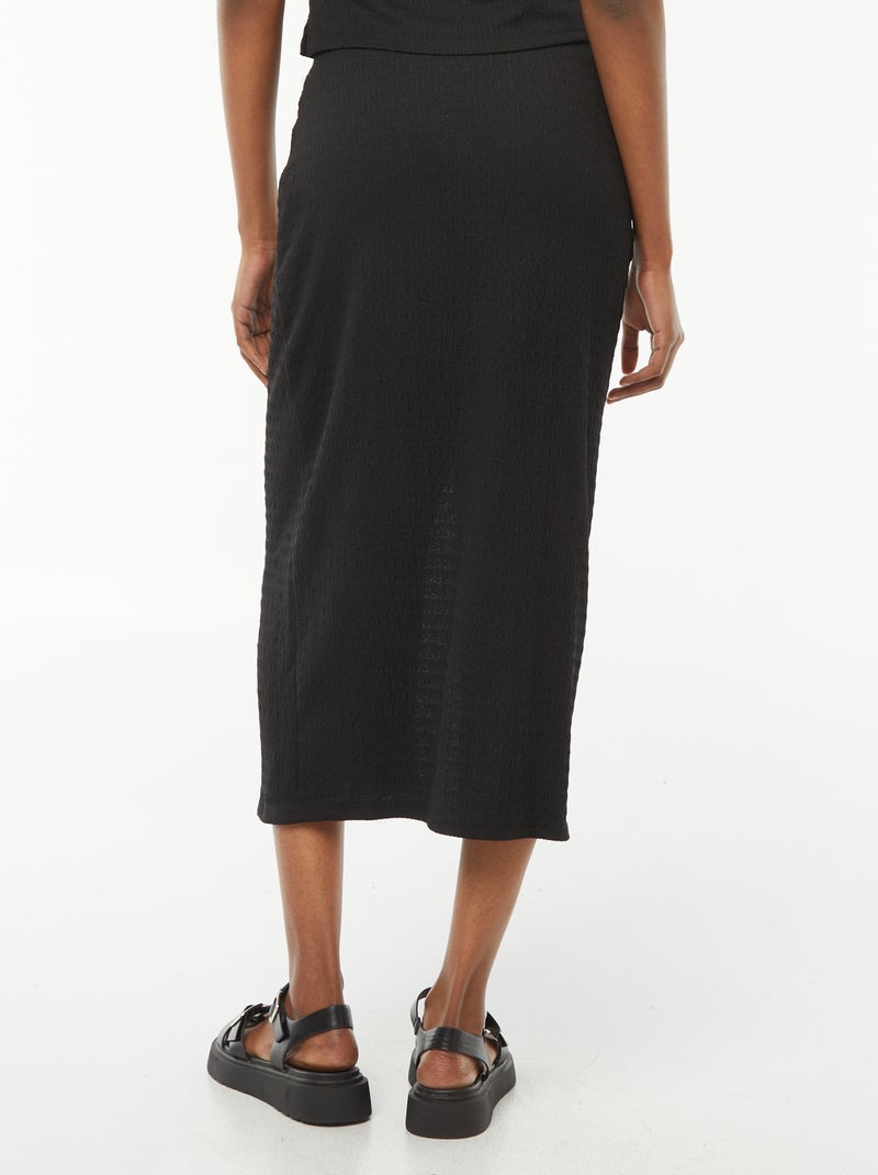 Jupe longue unie en matière crêpée Noir - Kiabi