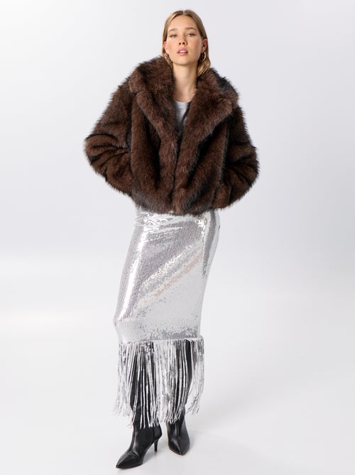 Jupe midi à sequins et franges - Kiabi